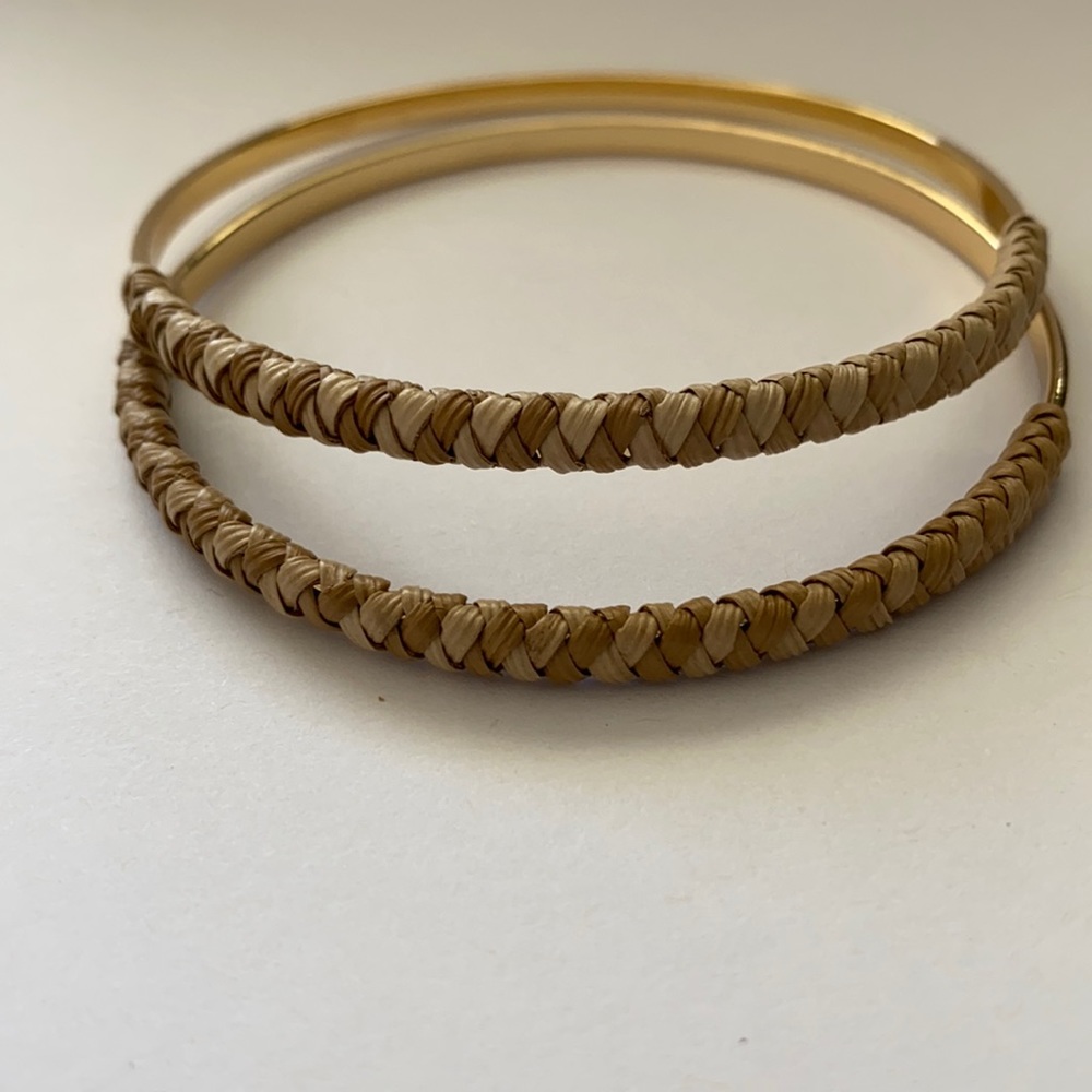 Gold-Toned Lauhala Woven Bangles